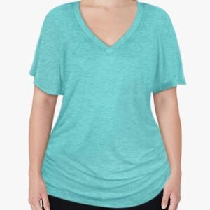 Aqua Short Sleeve V-Neck Dolman T-Shirt with Side Shirring